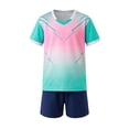 thumbnail image 2 of Avtoify Summer Girls Short Sleeve Round-Neck Shirts Dry Breathable Short Sleeve Top Matching Shorts 2 Piece Unisex Soccer Outfit for Kids Aged 5-14 Daily Attire, 2 of 9
