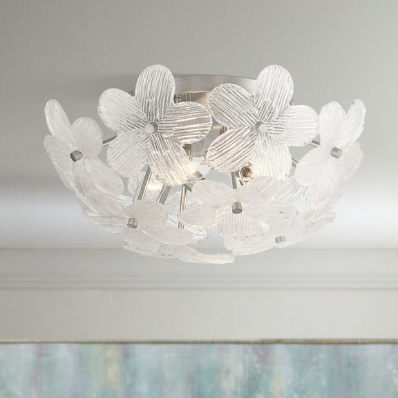 Possini Euro Design Filoli 16" Modern Semi Flush-Mount Ceiling Light Fixture Kitchen Foyer Flower Silver Brushed Nickel Finish