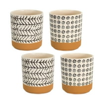 Decorative Plant Pots Set of 4 - Geometric Design Indoor Planters for Succulents & Herbs