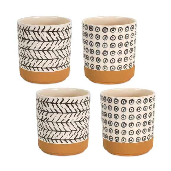 Decorative Plant Pots Set of 4 - Geometric Design Indoor Planters for Succulents & Herbs