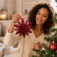 thumbnail image 6 of Velvet Christmas Tree Ornaments, Shatterproof Flocked Christmas Decorations, Burgundy Snowflakes Shaped for Xmas Holiday Home Party Decor(D), 6 of 7