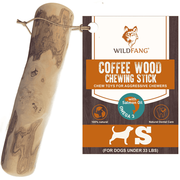 Wildfang® 1 Coffee Wood with Salmon Oil (Size S) Dog Chew Stick – Natural Salmon Oil Infused Wooden Chewing Stick for Dogs