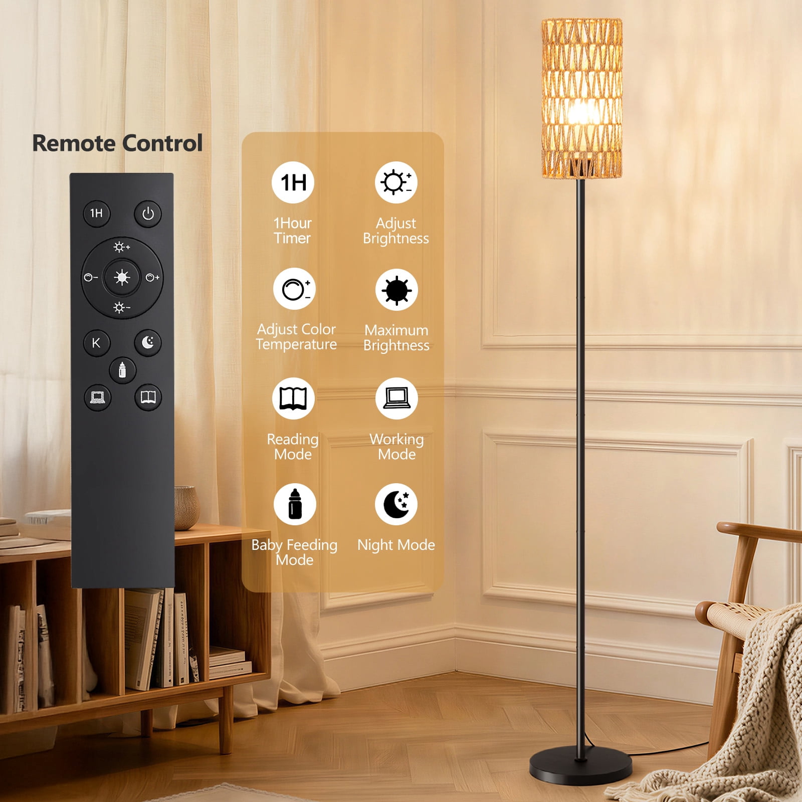 Floor Lamp, Standing Lamp Tall with Remote Control for Living Room, Bedroom, Office