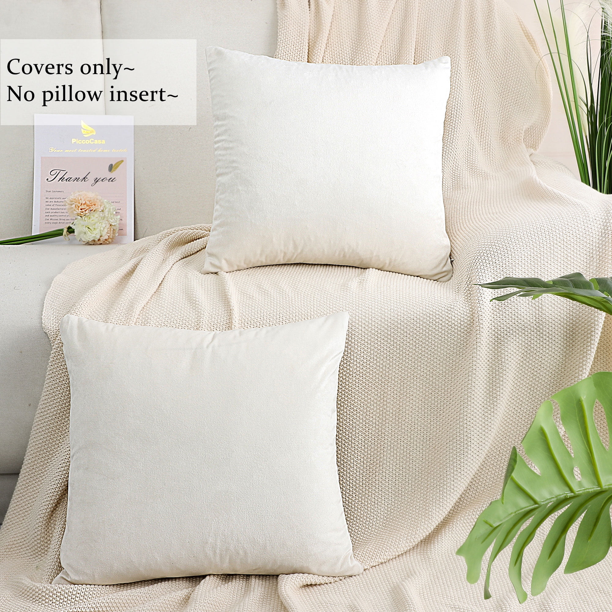Unique Bargains 2-Pack Solid Velvet Decorative Throw Pillow Covers Pearl White 16"x16"