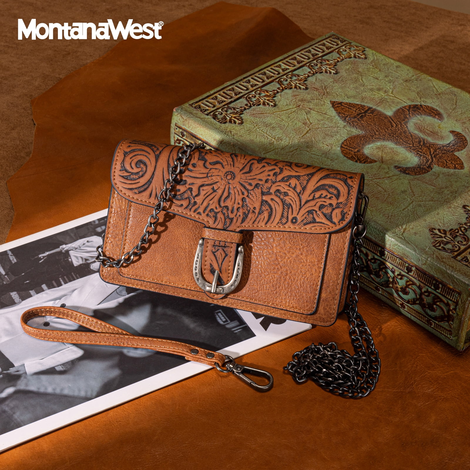 Montana West Women's Small Crossbody Purse Stylish Western Designer Clutch with Chain Strap Versatile Handbag, Brown