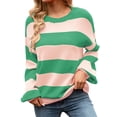 thumbnail image 3 of Women's Sweaters Trendy Long Sleeve Color Block Stripe Knit Pullover Fall Outfits Clothes,Green,M, 3 of 9