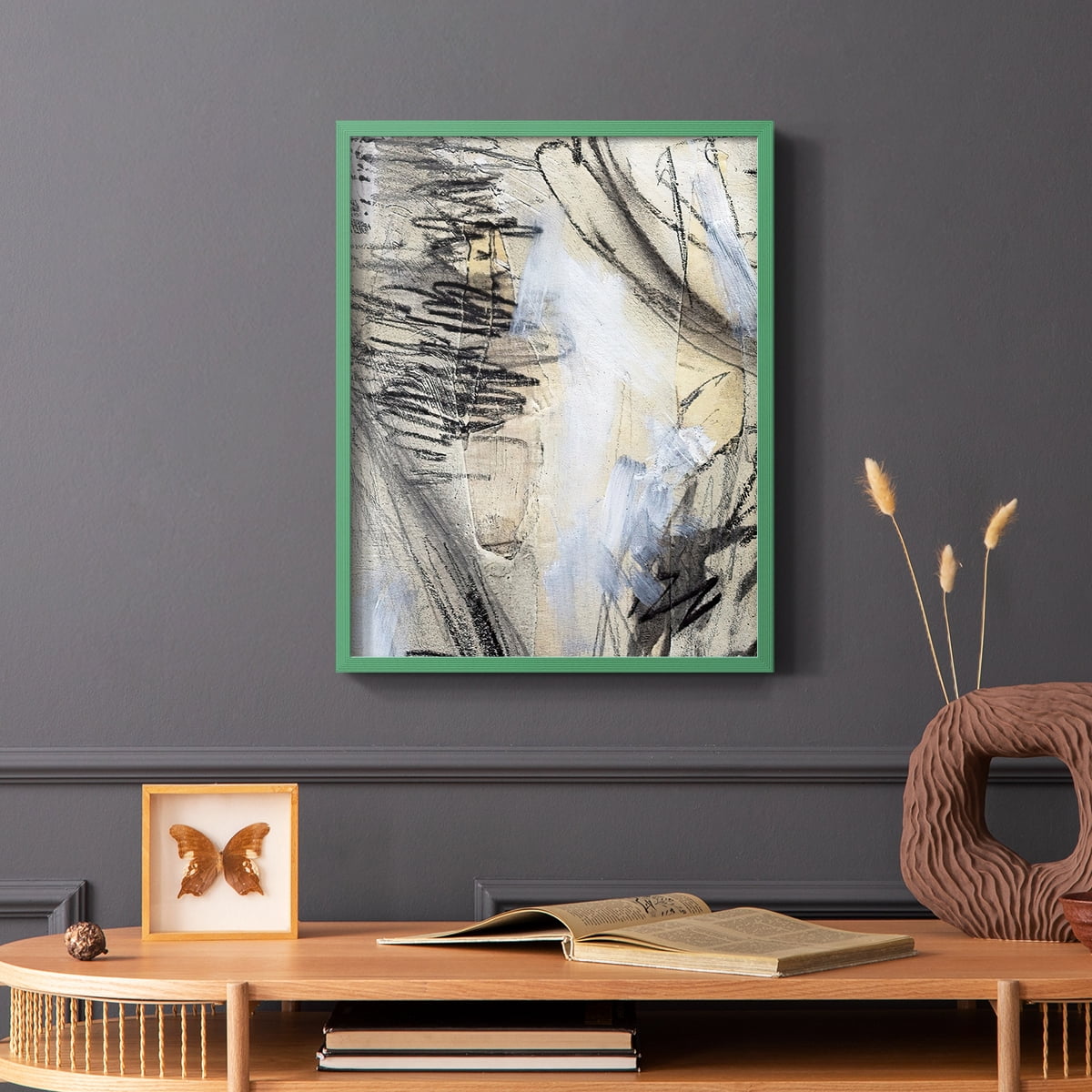 Masked Notes VI Framed Print in Green Solid Wood Framed Print No Nail Hanging