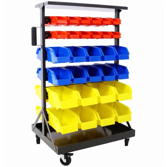 6-Tier Dual-Sided Bin Rack with 60 Bins & Casters, 350lb Capacity