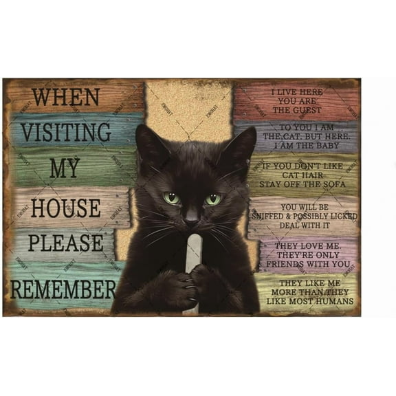 EMOHAT Cat Metal Tin Sign Cat Lover Women When Visiting My House Please Remember Cats Themed Lovers Wall Art Retro Decor for Room Home Gifts 12x8 Inches