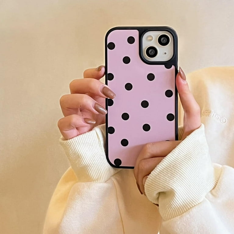 Cute Black Polka Dots Matte Phone Case Compatible with iPhone 14/13,Retro  Classy Trendy Slim Sleek One Piece Girly Full Side Print Cover for iPhone  ...