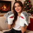 thumbnail image 4 of Marioneta de mano de tiburón de 11 pulgadas, peluche de animales del océano con boca móvil, juguete de tiburón de peluche suave para niños, juego de rol, regalo educativo., 4 of 8