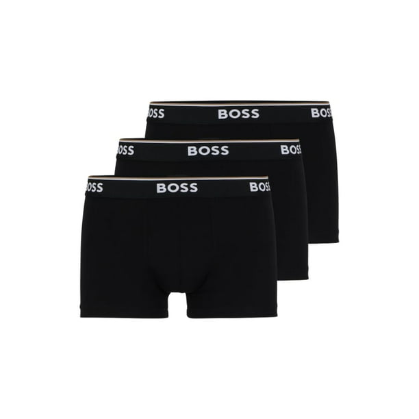 Trunks BOSS, paquete de 3 unidades, algodón elástico, corte regular, para hombre, color negro
