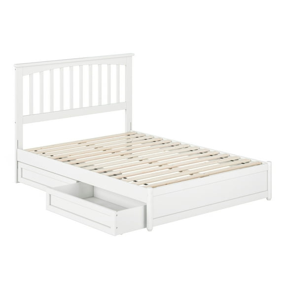 Everett Full Wood Platform Bed with Panel Footboard and Storage Drawers in White