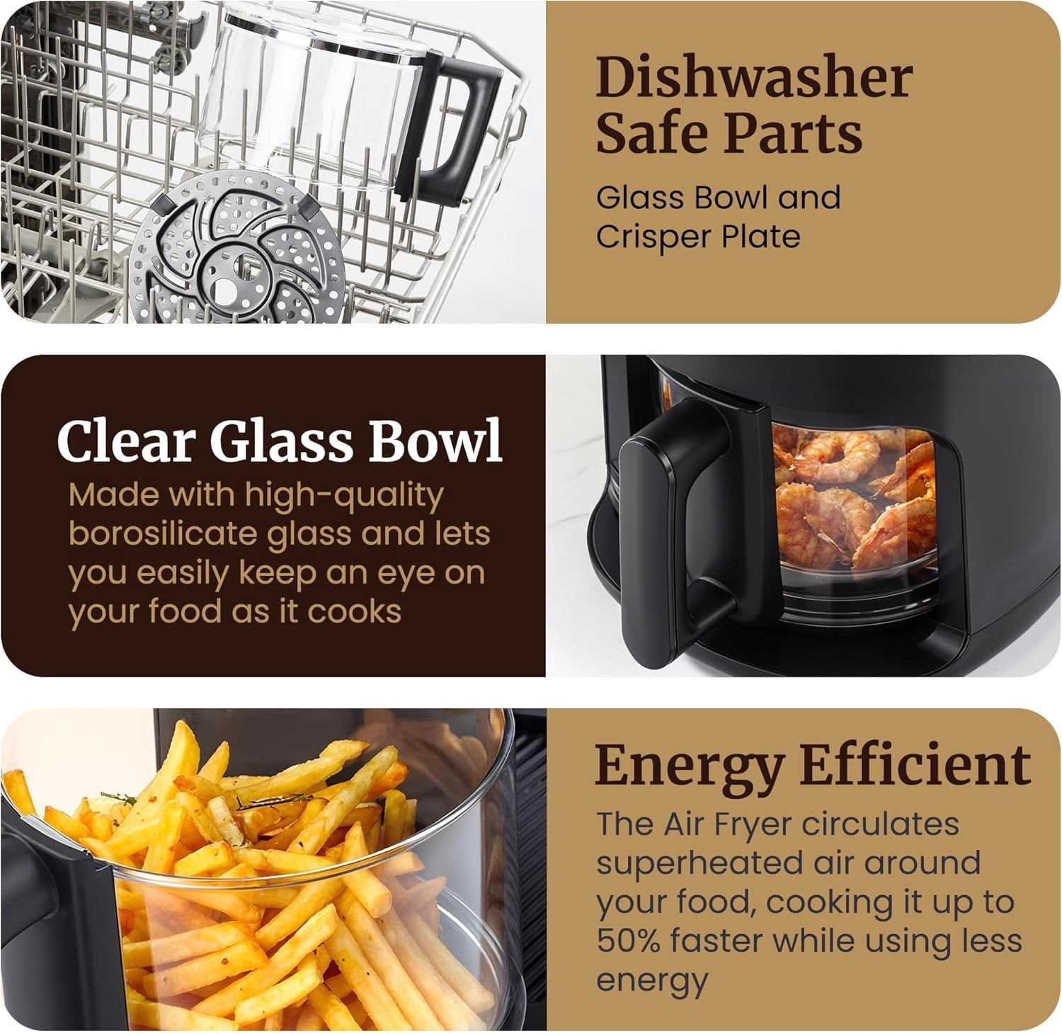 Elite Gourmet Glass Air Fryer, 2.4 Qt Compact Size for 1–2 People