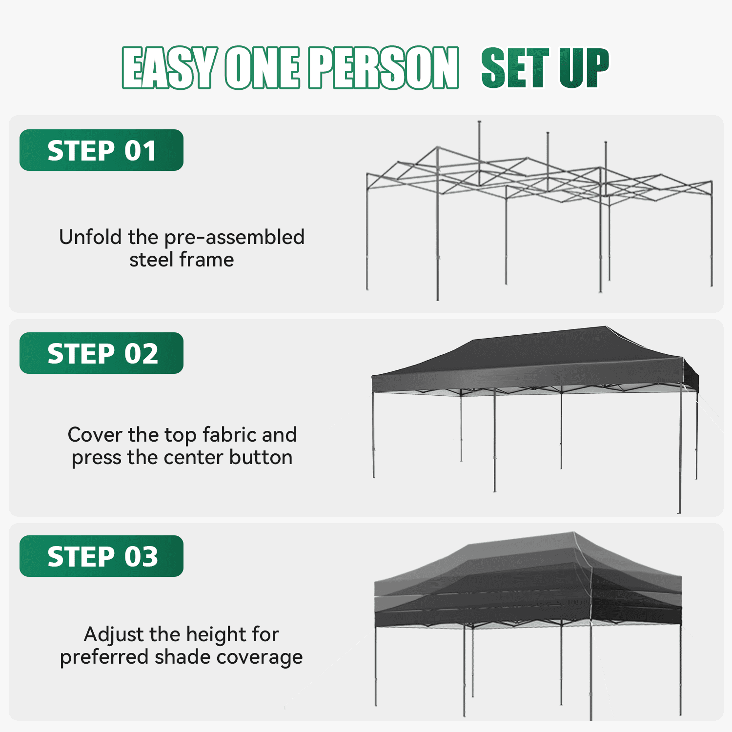 Dateyes 10x20FT Pop Up Canopy, Outdoor Canopy Tent with Carry Bag, Easy Setup Portable Instant Canopy with 4 Sandbags and 12 Stakes for Outdoor Events, Commercial, Beach, Backyard, Lawn, Dark Gray