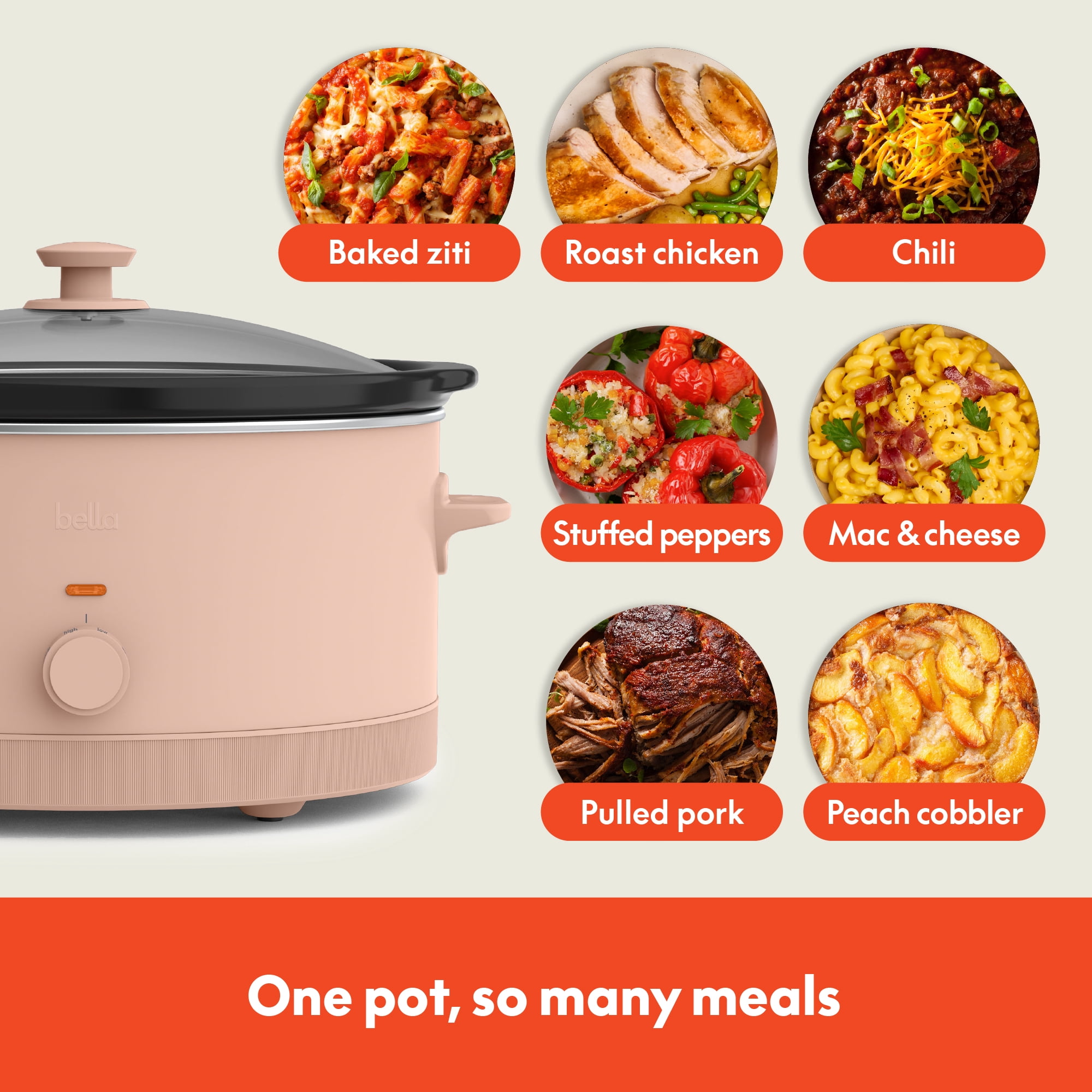 bella 6 Qt Manual Slow Cooker with 3 Temperature Settings, Ceramic Nonstick Coating, Dishwasher Safe Stoneware Pot & Tempered Glass Lid, Blossom