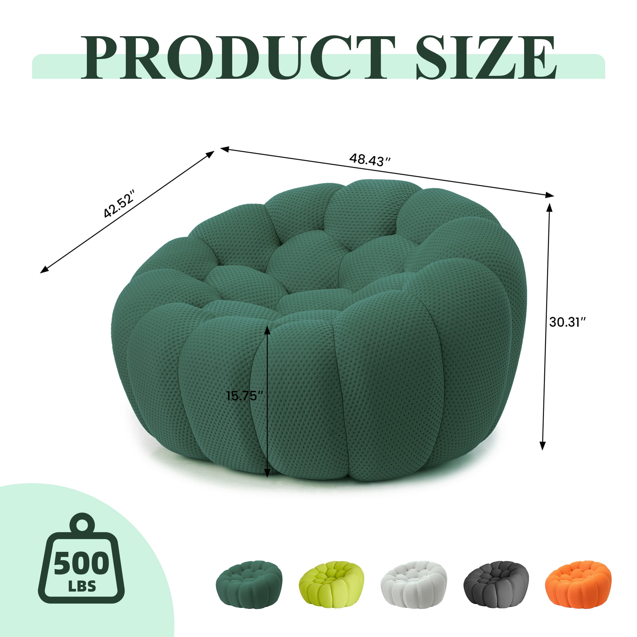 49" Bubble Couch Modern, Oversized Curved Couches, Lazy Floor Sofa, Green Bubble Couch, Modern Upholstered Comfy Mesh Fabric 3D Honeycomb Shape Couches for Living Room, Office, Apartment, 1-Seater