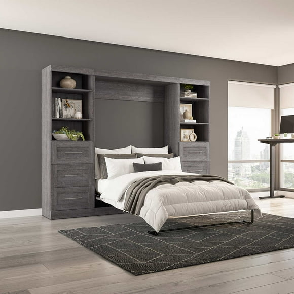 Bestar Boutique Double Wall Bed 3-piece Set with Drawers and Shelving, Grey
