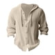 thumbnail image 4 of Men's Solid Color Casual Long Sleeved Shirt With Hood And Drawstring Cotton And Linen Cardigan 3XL, 4 of 5