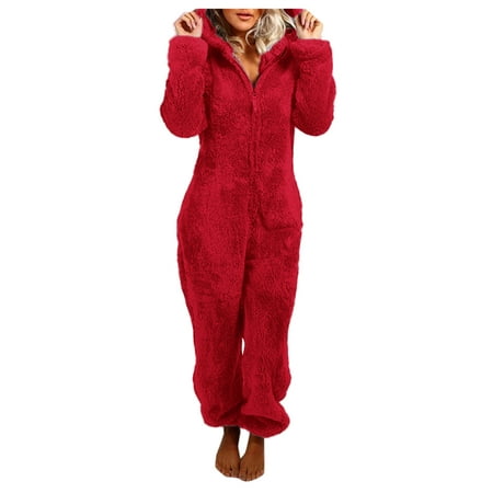 

GWAABD Tight Jumpsuits for Women Women Long Sleeve Hooded Jumpsuit Pajamas Casual Winter Warm Rompe Sleepwear Bodysuit Zipper Playsuit Romper Set