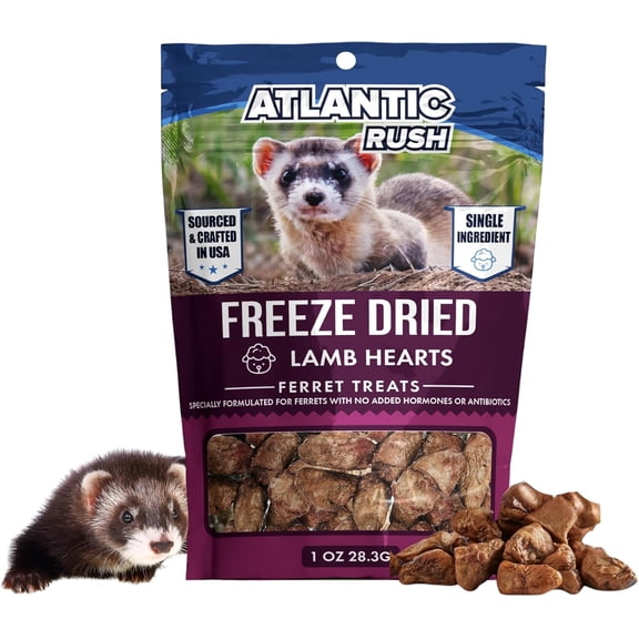 Atlantic Rush Freeze Dried Small Pet Treats - Resealable Bag of Lamb Heart Treats for Ferrets - Ferret Snacks - Single Ingredient Ferret Food with No Preservatives Or Fillers- Small Animals Treats