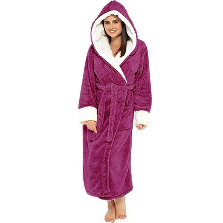 

Tangnade Sleepwear for Women Women Winter Plush Lengthened Shawl Bathrobe Home Clothes Long Sleeved Robe Coat Hot Pink XXL
