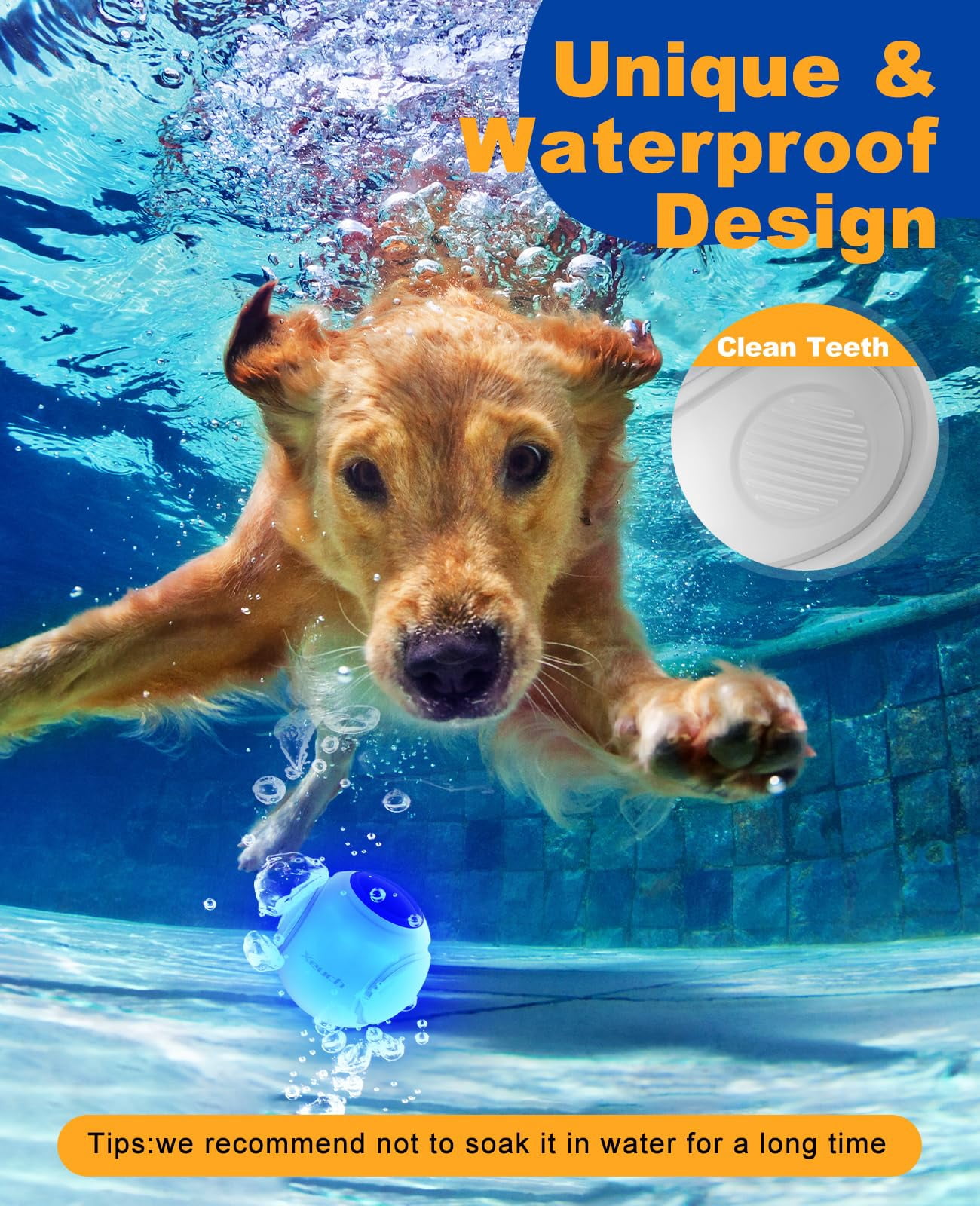 LED Light Up Dog Ball Toys, Rechargeable Bounce-Activated Durable Fetch Ball, Natural Rubber, 2.5 inches