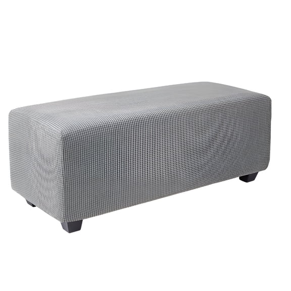 AUQ Stretch Ottoman Slipcover Jacquard Rectangle Footstool Cover Light Gray Large