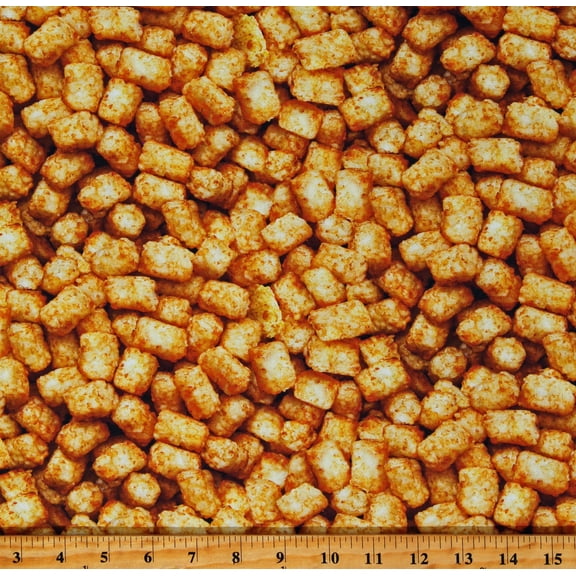 Cotton Tater Tots Breakfast Foods Gold Cotton Fabric Print by the Yard (FOOD-CD3351-GOLD)