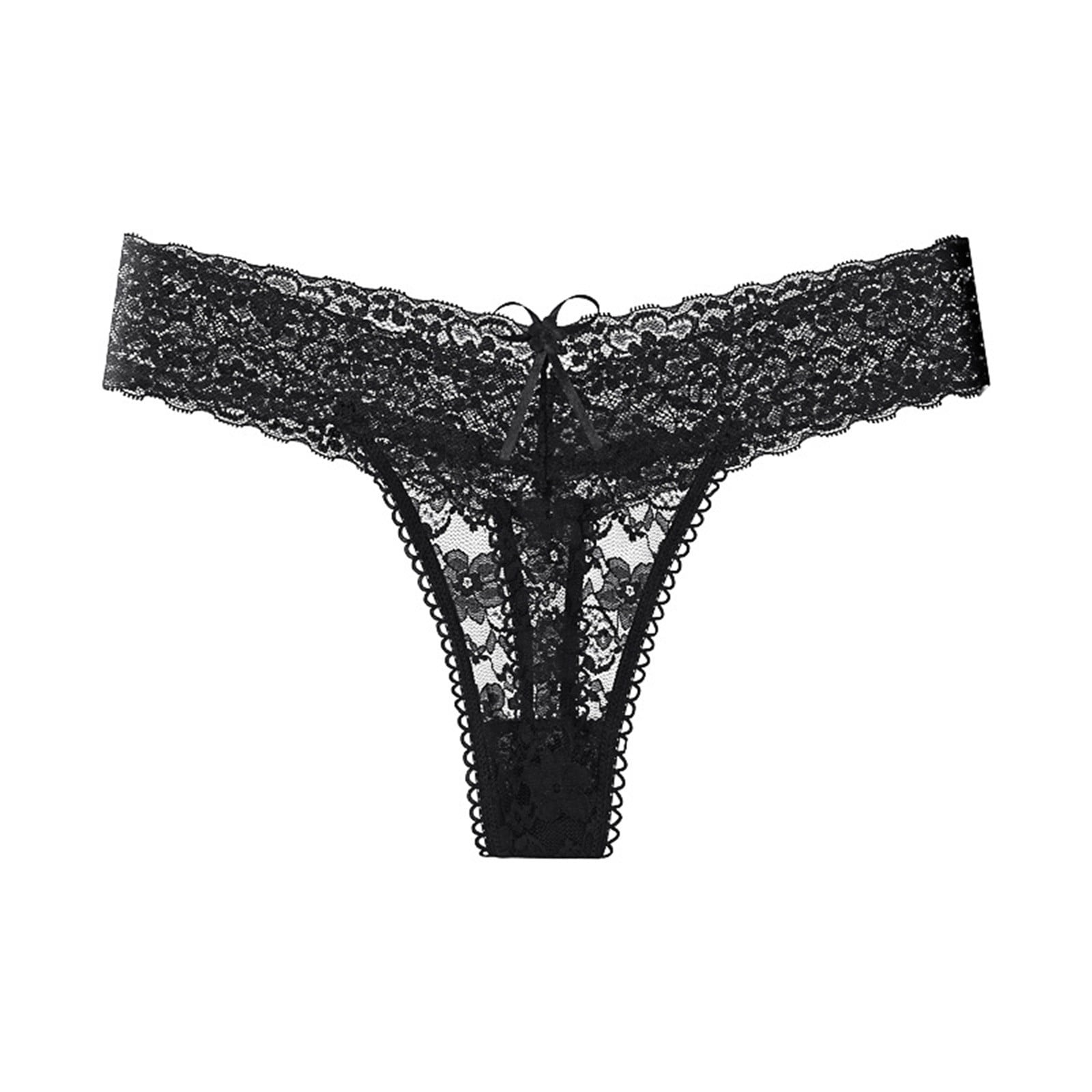 zuwimk Panties For Women Thong,Women's Classic Cotton Lace Trim Thong  Black,L 