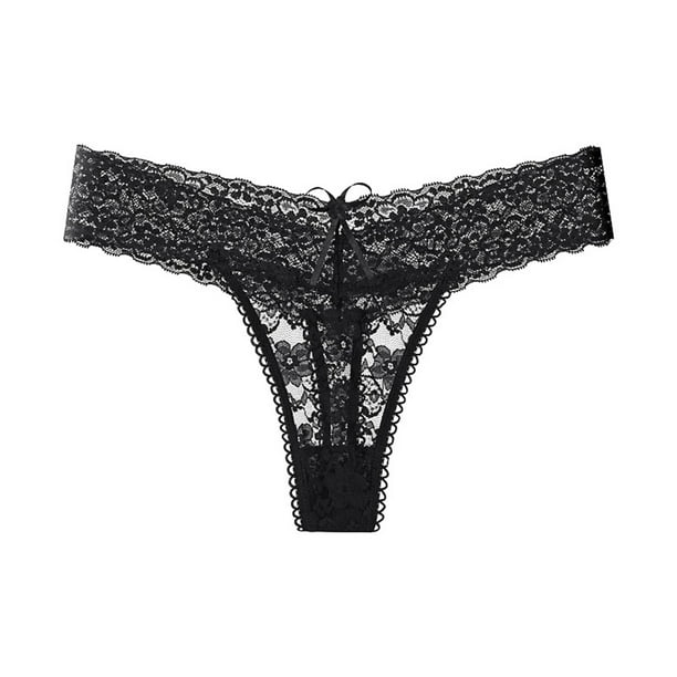 nsendm Female Underpants Adult Satin Thong Lot Women Sexy Panties Hollow  Out Low Waist Bowknot Lace Jacquard Thong Seamless Cotton Underwear(Black,  L) 