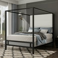 thumbnail image 2 of Euroco Metal Queen Size Canopy Bed with Upholstery Headboard, Black, 2 of 8