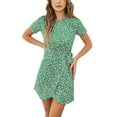thumbnail image 4 of B91xZ Robes d'Été pour Femmes 2024 Manches Courtes Col Rond Robe Tunique Plissée Longueur Genou, Vert m, 4 of 5