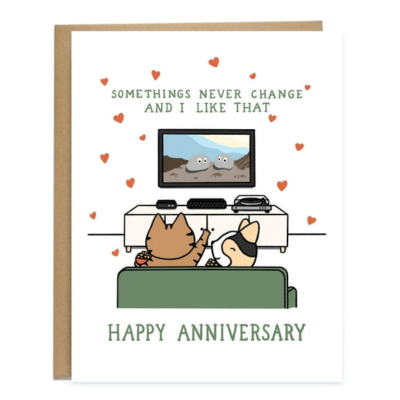 Happy Anniversary Card for Couples – Cute Cats Watching TV with Heartwarming Message – Blank Inside, Envelope Included – Perfect for Anniversary Celebrations