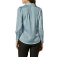 thumbnail image 4 of INSPIRE CHIC Women's Button Up Shirts Puff Long Sleeves Vintage Satin Wear-to-Work Blouse M Dusty Blue, 4 of 8