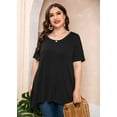 thumbnail image 3 of SHOWMALL Plus Size Tops for Women Tunic Clothes Short Sleeve Black Blouse 3X Summer Swing Tee Crewneck Clothing Flowy Shirt for Leggings, 3 of 7