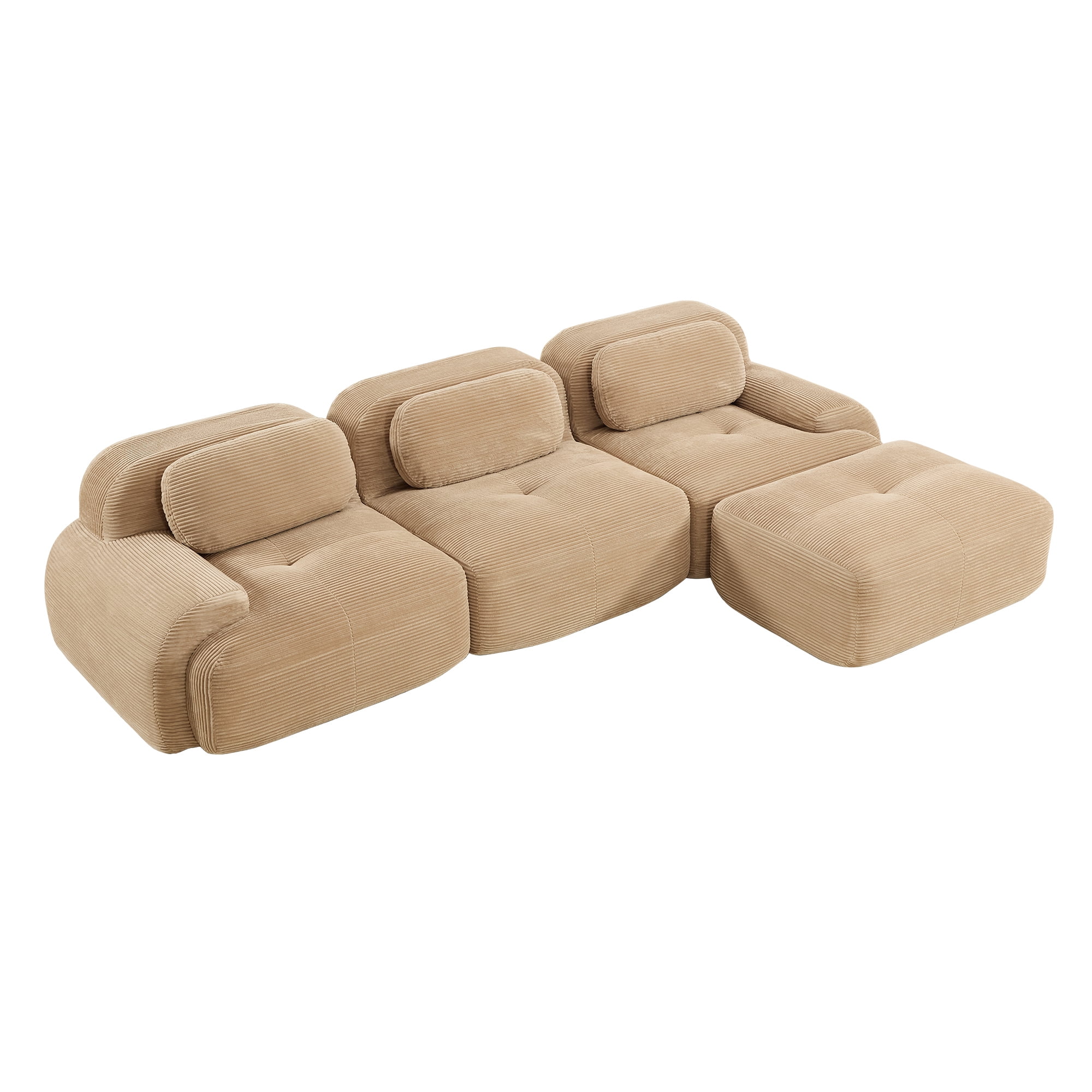 Modular L-Shaped Sectional Sofa with Ottoman, Corduroy 3-Seater Ergonomic Sofa Couch with Curved Armrests for Living Room Bedroom
