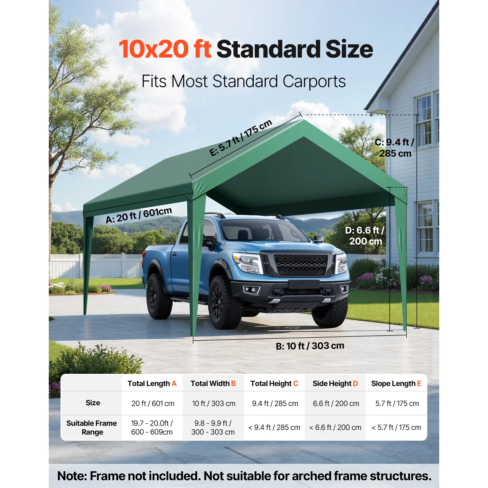 10x20 ft Carport Replacement Canopy,Waterproof UV-Resistant Garage Tent Tarp,Heavy-Duty Car Shelter Cover with Ball Bungees,Dark Green,Frame Not Included