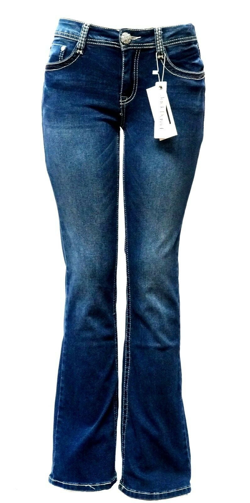 【Yoyocha25 】STUDS DETAIL DENIM PANTS Jack David Rhinestone Studs Dark Wash Denim Flap Pocket Bootcut