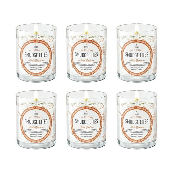 6 Pack White Sage and Palo Santo Smudge Lites Votive Candle for Cleansing Meditation Chakra Healing Aromatherapy | Smudging Candle with Crystals and Herbs
