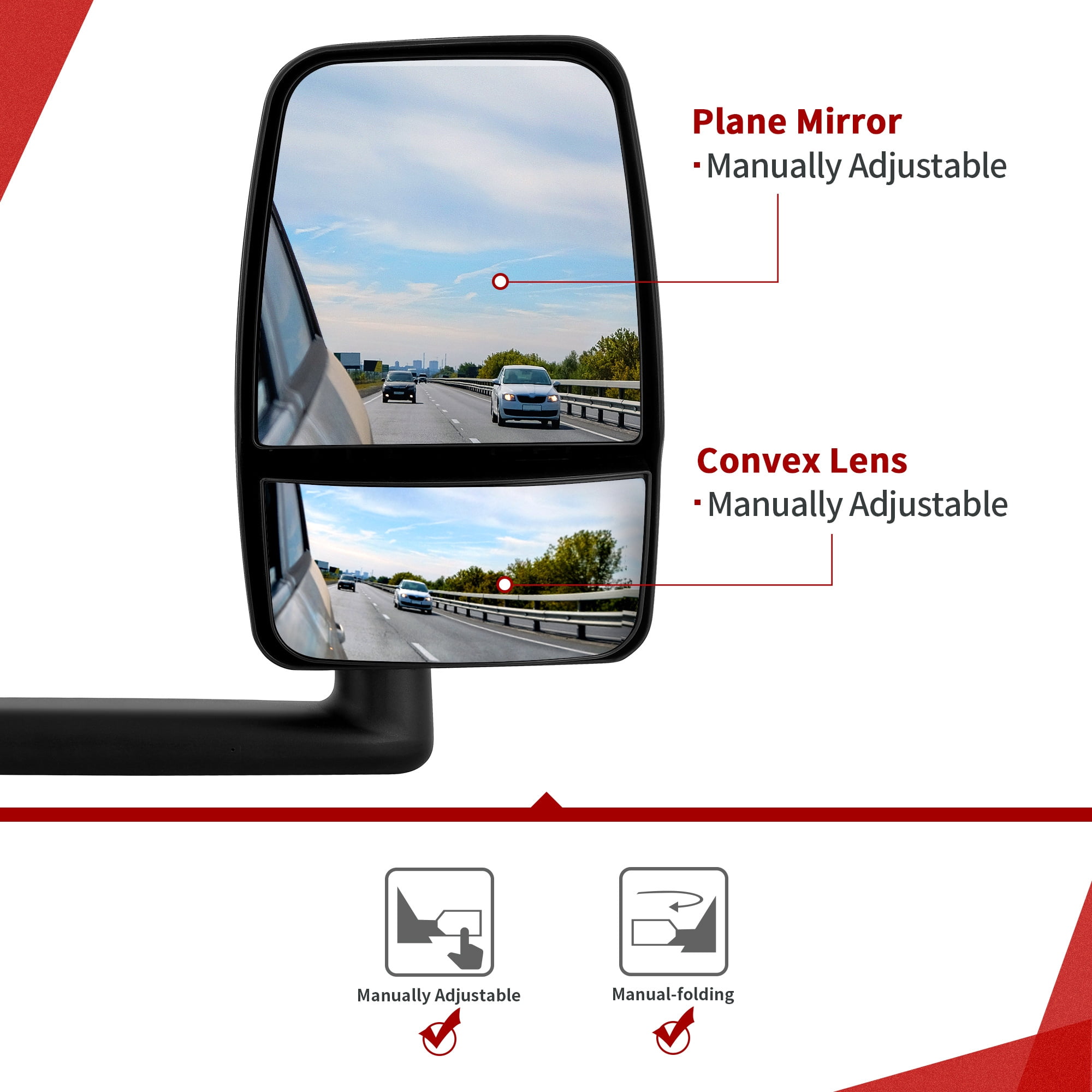 LEDKINGDOMUS Manual Folding Tow Mirrors for Chevy Express & GMC Savana 1500/2500/3500 (2003-2019), Black Driver/Passenger Side Replacement with Adjustable Glass, Plug and Play Installation