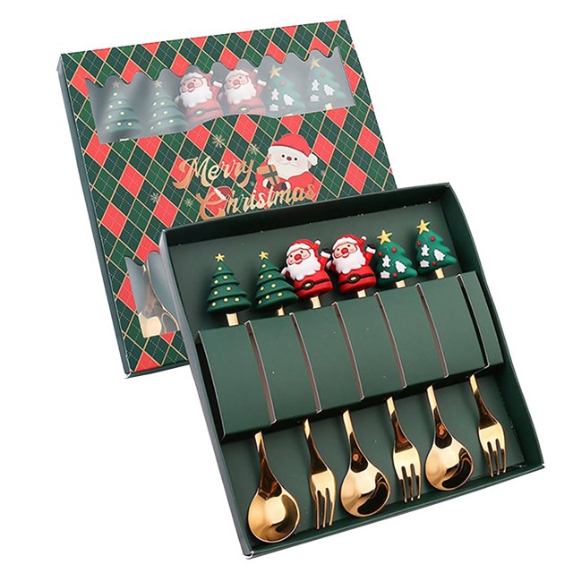 Juego de vajilla navideña Accaprate, juego de regalo de cuchara de acero inoxidable, cuchara de postre, tenedor, cuchara de café, juego de vajilla con cuchara colgante navideña, regalo, ofertas por