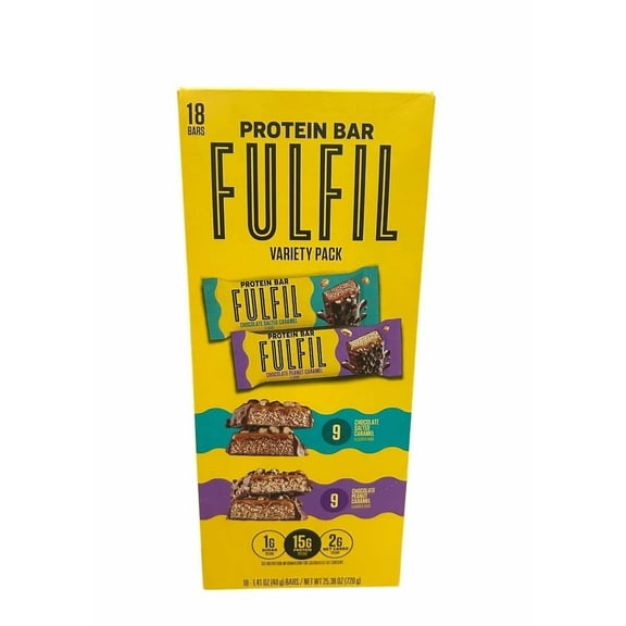 FUL'FIL Protein Bars, Chocolate Salted Caramel Flavored, Chocolate Peanut Caramel Gluten Free with 15g Protein, Pantry Staples, 18 Count