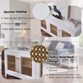 thumbnail image 4 of JYED Mid Century Modern TV Stand for TVs up to 75", with Gold Hollow Metal Mesh Decorated, Boho TV Console with Storage Cabinets, Black TV Stand for Living Room, 69.5"x15.6"x24.8", 4 of 17