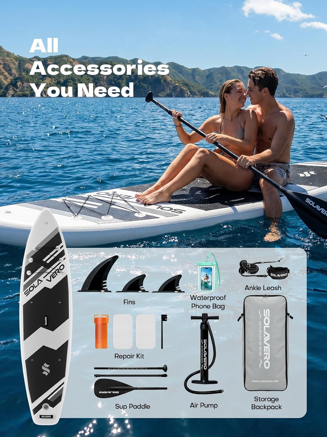 SOLAVERO Inflatable Stand Up Paddle Board for 2 Person, Ultra-Light SUP Board with Accessories for Adults & Youth of All Skill Levels