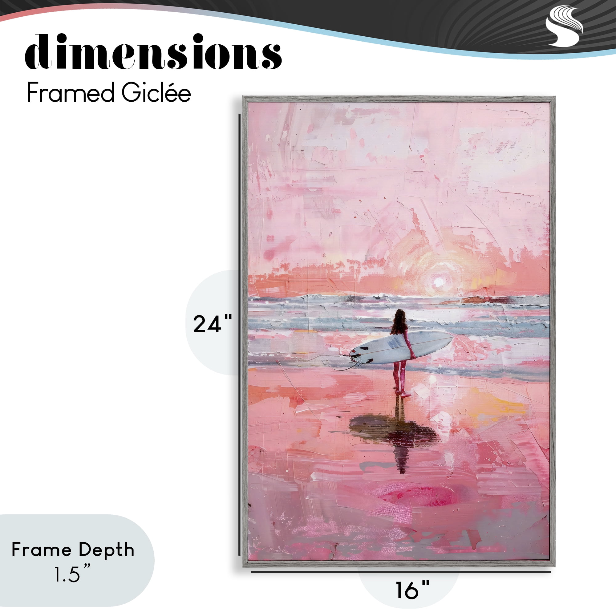 Stupell Industries Surfer at Pink Sunset Gray Framed Giclee Art, design by Creative Studio