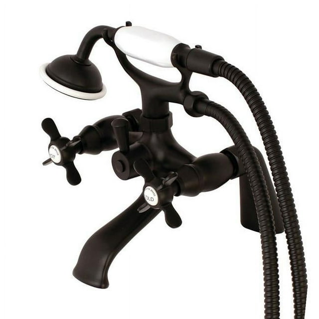 Kingston Brass KS287MB Essex 2-Handle Deck Mount Clawfoot Tub Faucet with Hand Shower, Matte Black - 6 x 7 x 9.13 in.