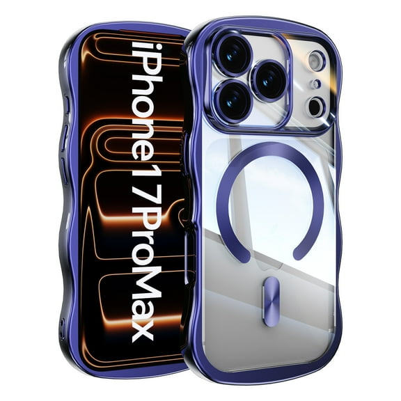 For iPhone 17 Pro Max Magnetic Phone Case,Cute Wavy Electroplated Bumper,Compatible with Mag-Safe,Ultra Slim Shockproof Drop Protection,Anti-Scratch Rugged Thin Fit Phone Case Cover,Darkpurple