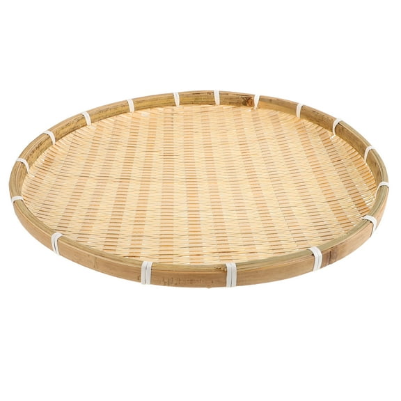 PTOOTP Round Bamboo Woven Tray Beige for Kitchen Storage 1Pcs