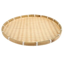 PTOOTP Round Bamboo Woven Tray Beige for Kitchen Storage 1Pcs